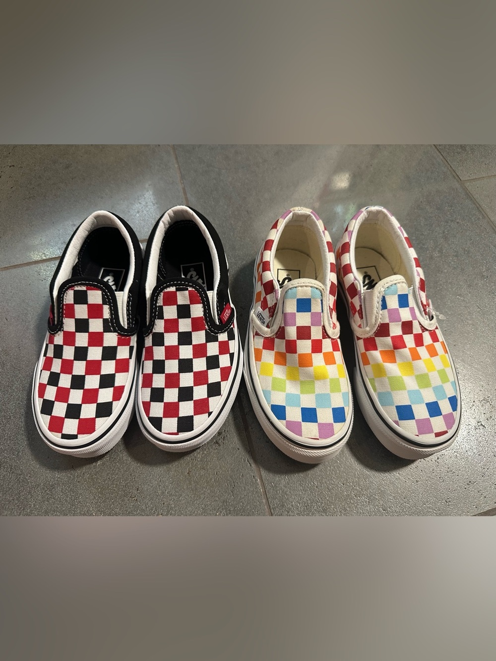 Vans New 11c 11.5c Checkerboard Classic Slip On Shoes Bundle Red Black Rainbow